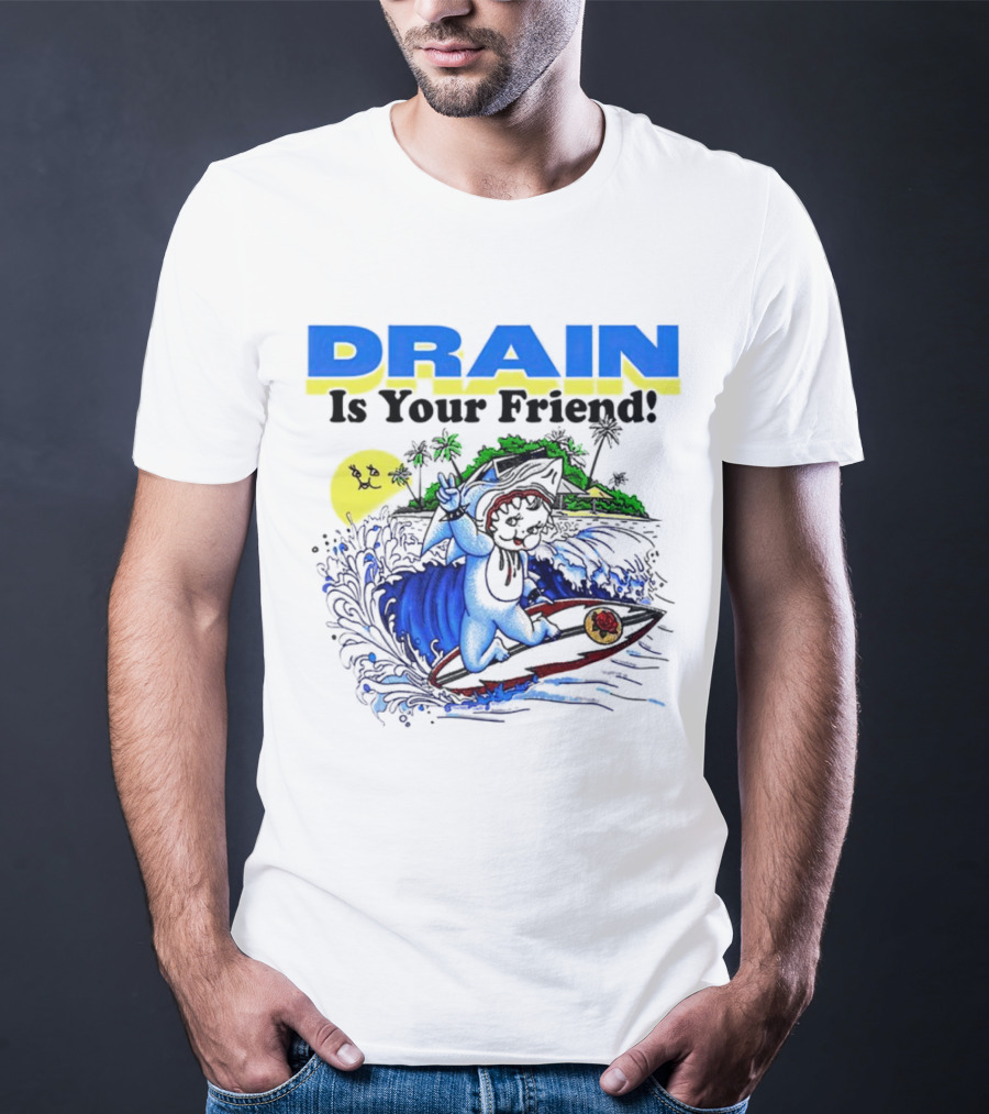 Drain Is Your Friend Surfing Dog Island Moon Scene T-Shirt
