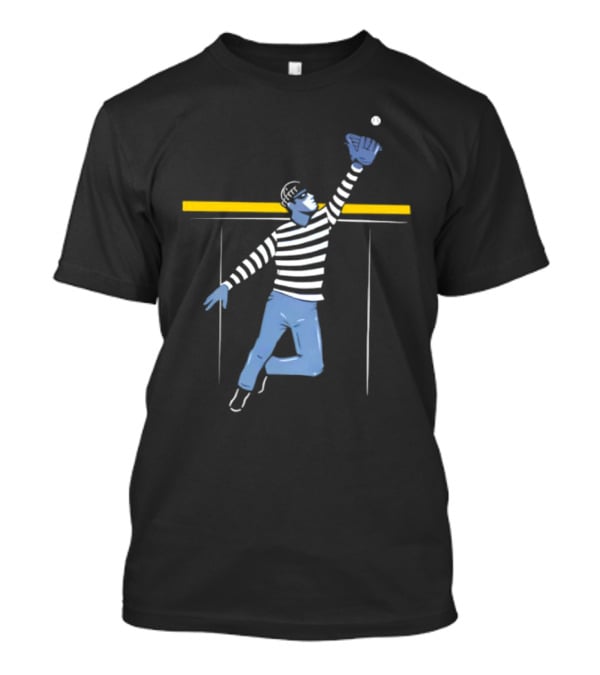 Home Run Robber Baseball Outfielder Catching Ball Above Wall T-Shirt
