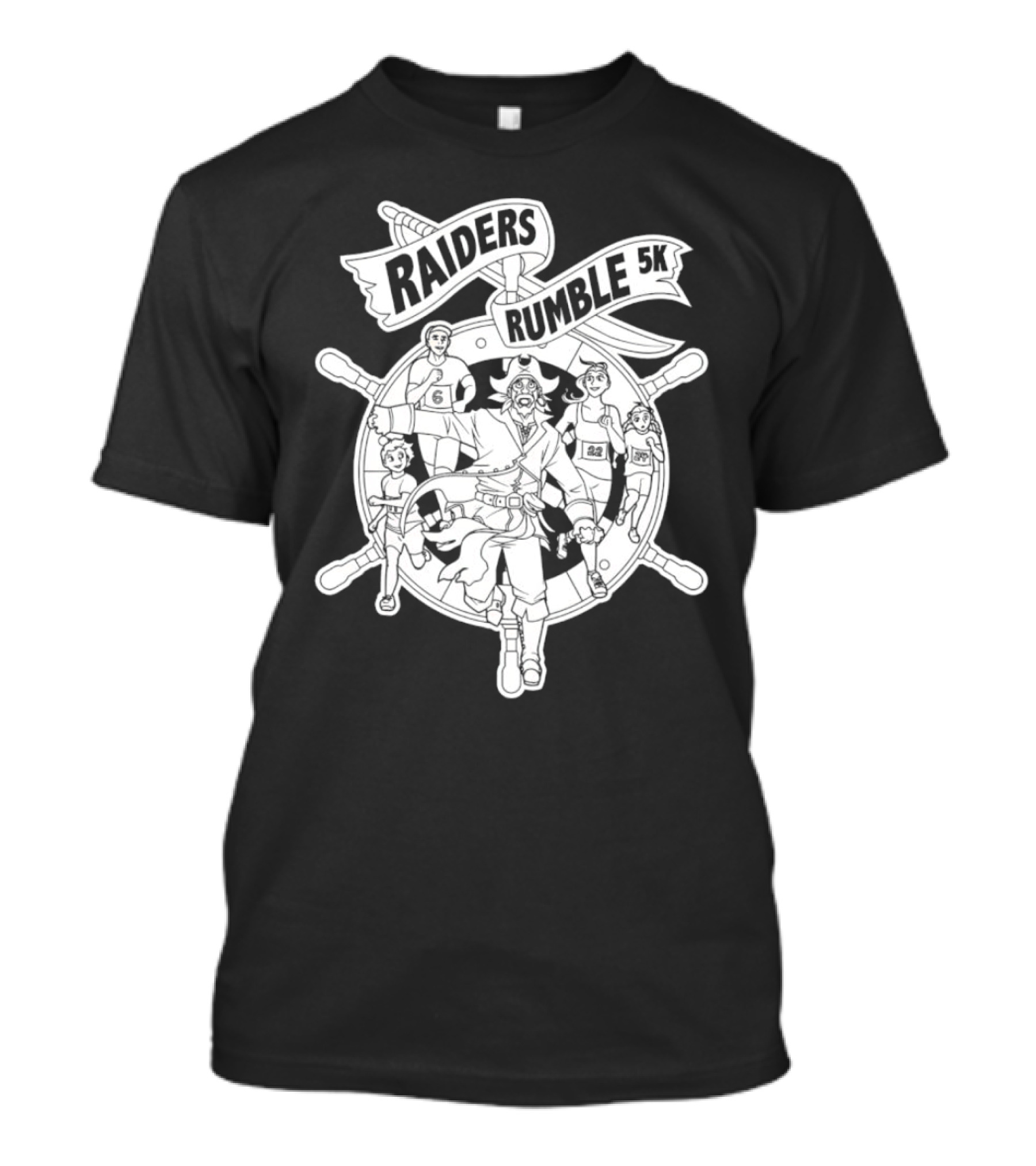 Raiders Rumble 5k Pirate Race Event Wheel Flag Running Contest T-Shirt