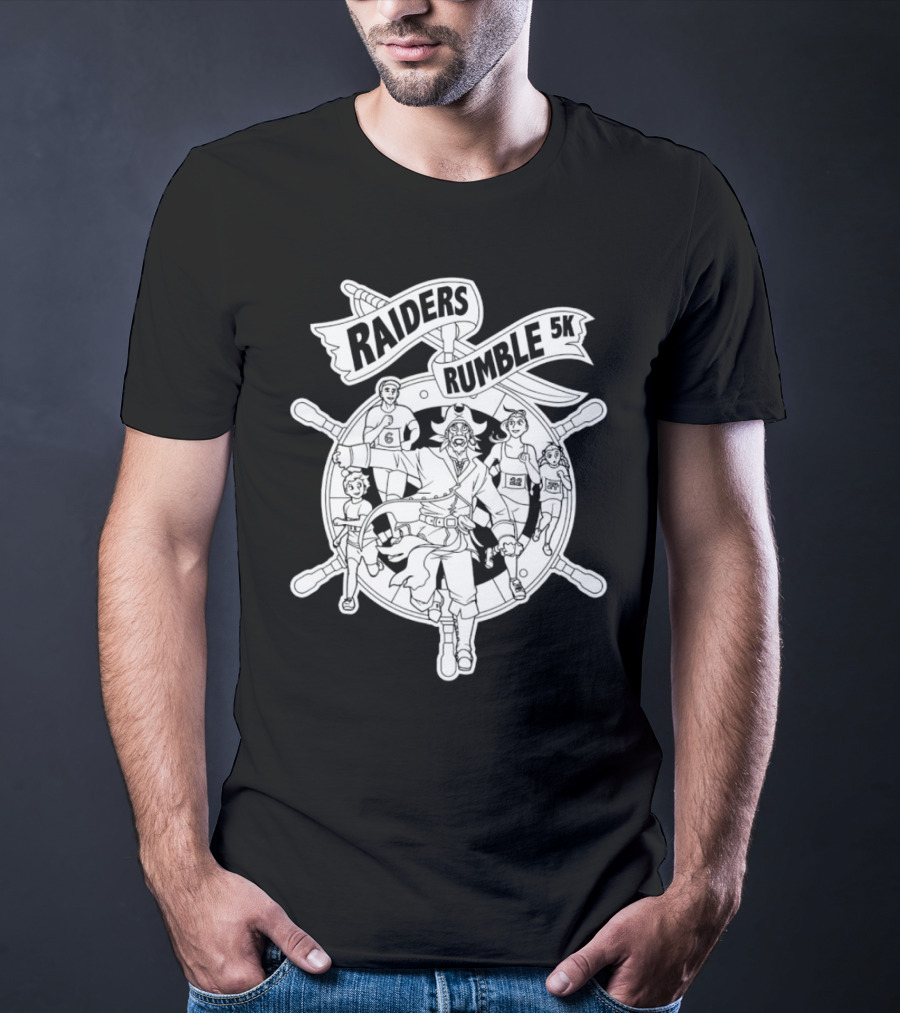 Raiders Rumble 5k Pirate Race Event Wheel Flag Running Contest T-Shirt
