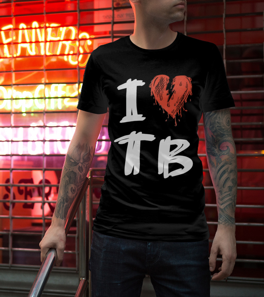 I Love TB Heart Icon With Dripping Red And Black Details Tragedy Boiz T-Shirt