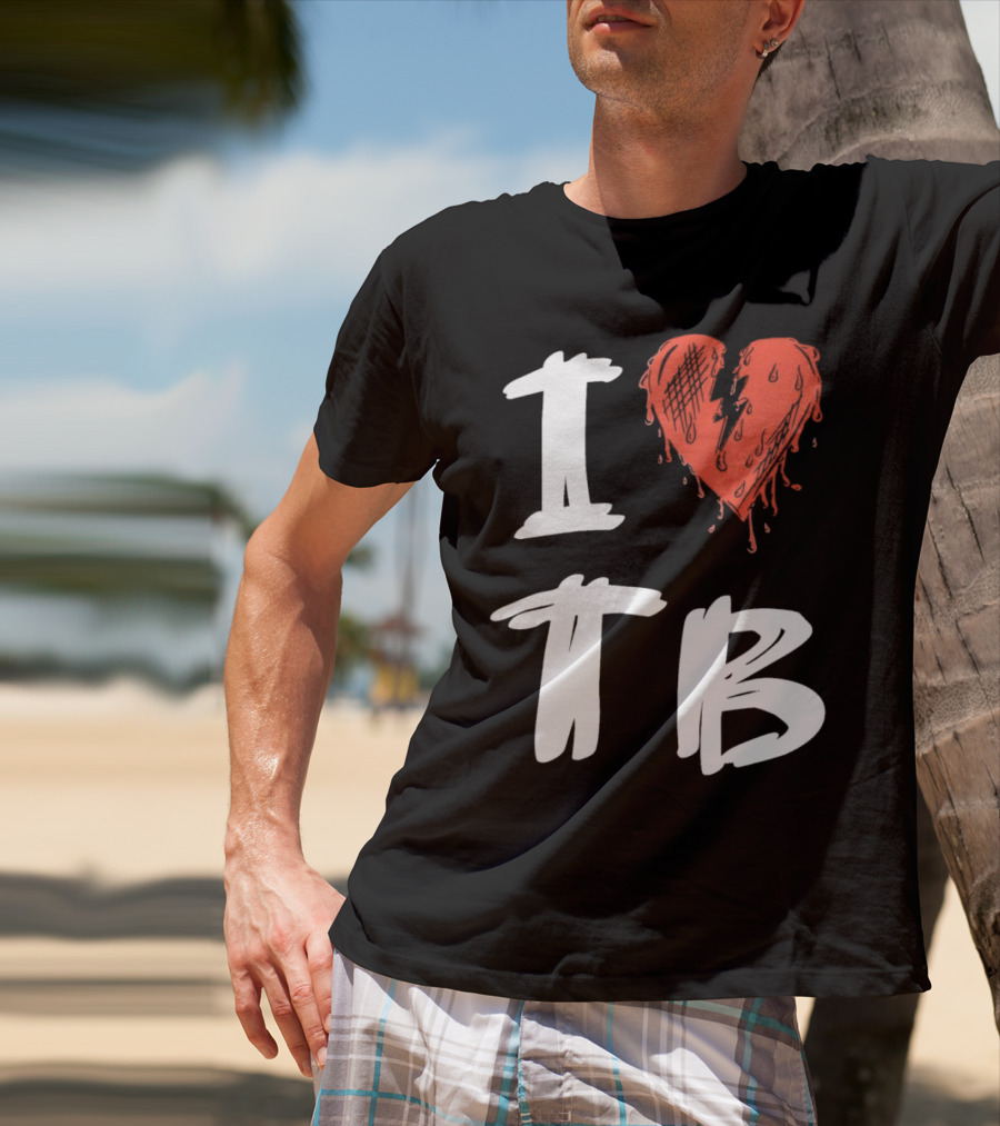 I Love TB Heart Icon With Dripping Red And Black Details Tragedy Boiz T-Shirt