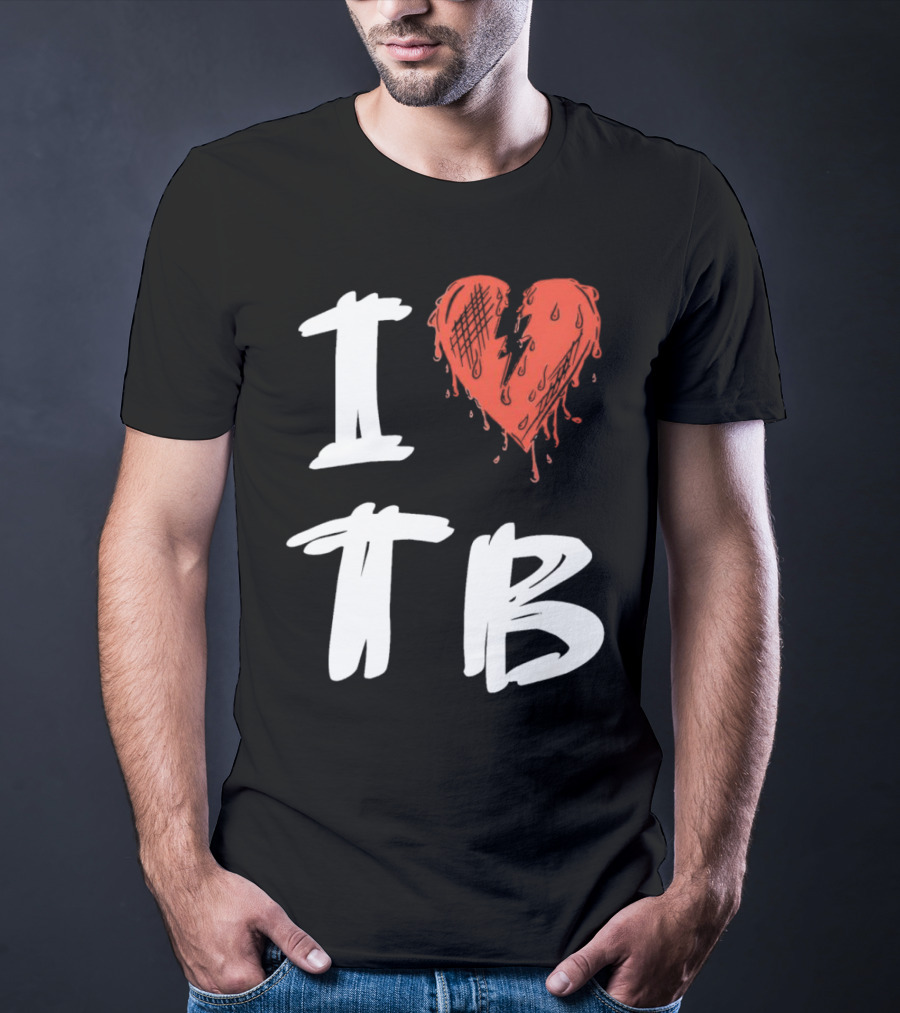 I Love TB Heart Icon With Dripping Red And Black Details Tragedy Boiz T-Shirt