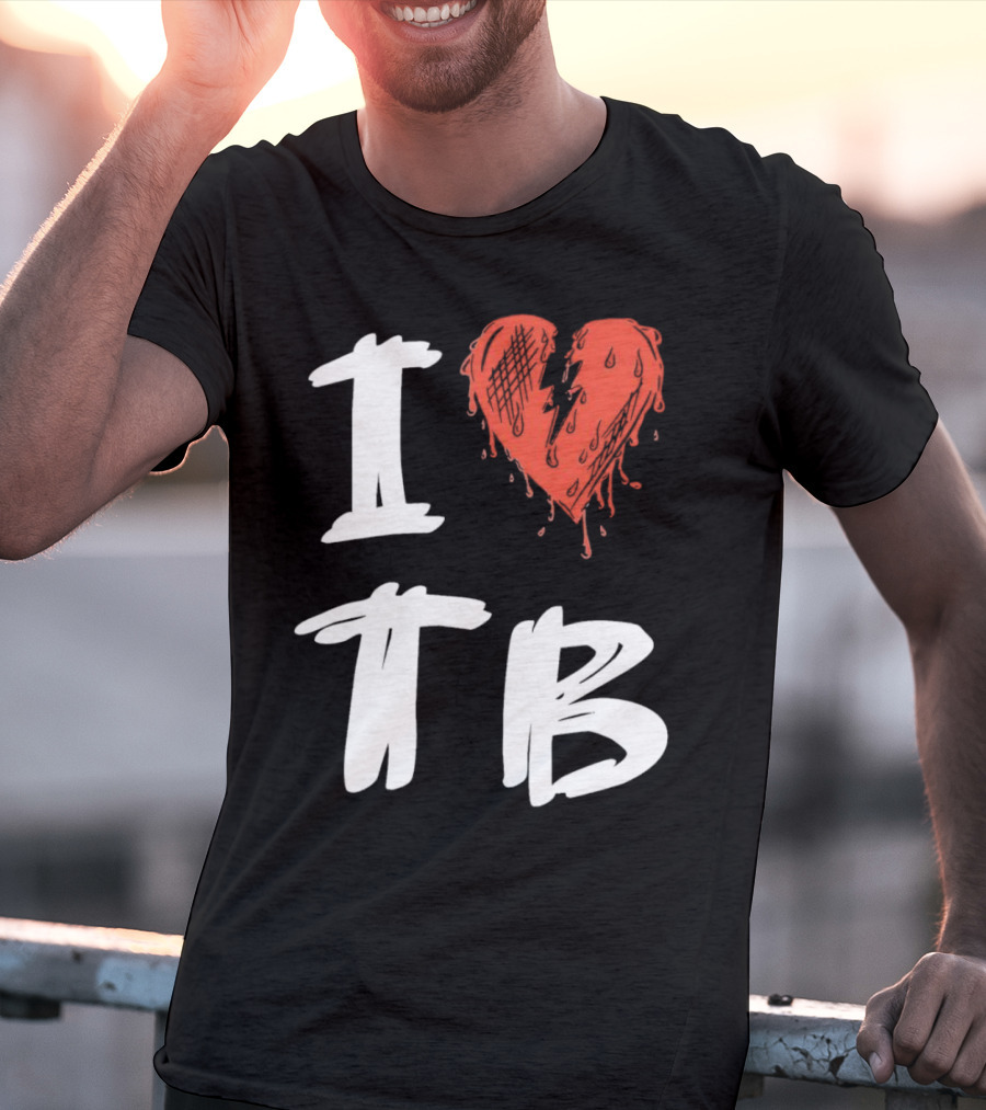 I Love TB Heart Icon With Dripping Red And Black Details Tragedy Boiz T-Shirt