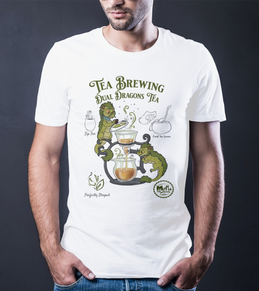 Tea Brewing Dual Dragons Sip Tea Perfectly Steeped Leaf And Kettle T-Shirt