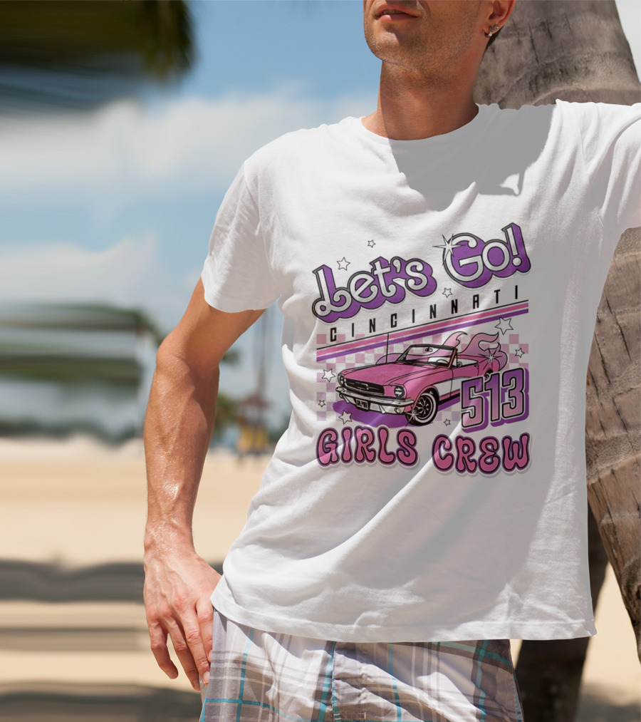 Let's Go Cincinnati Girls Crew 513 Pink Car T-Shirt
