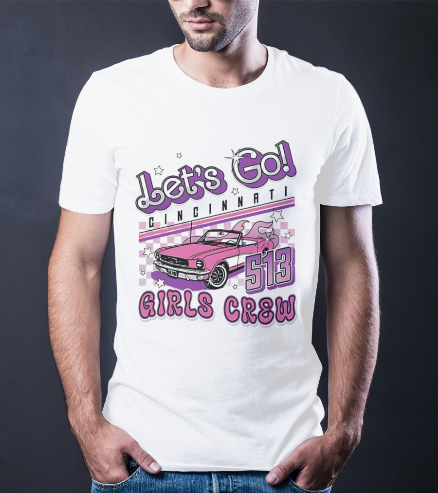 Let's Go Cincinnati Girls Crew 513 Pink Car T-Shirt