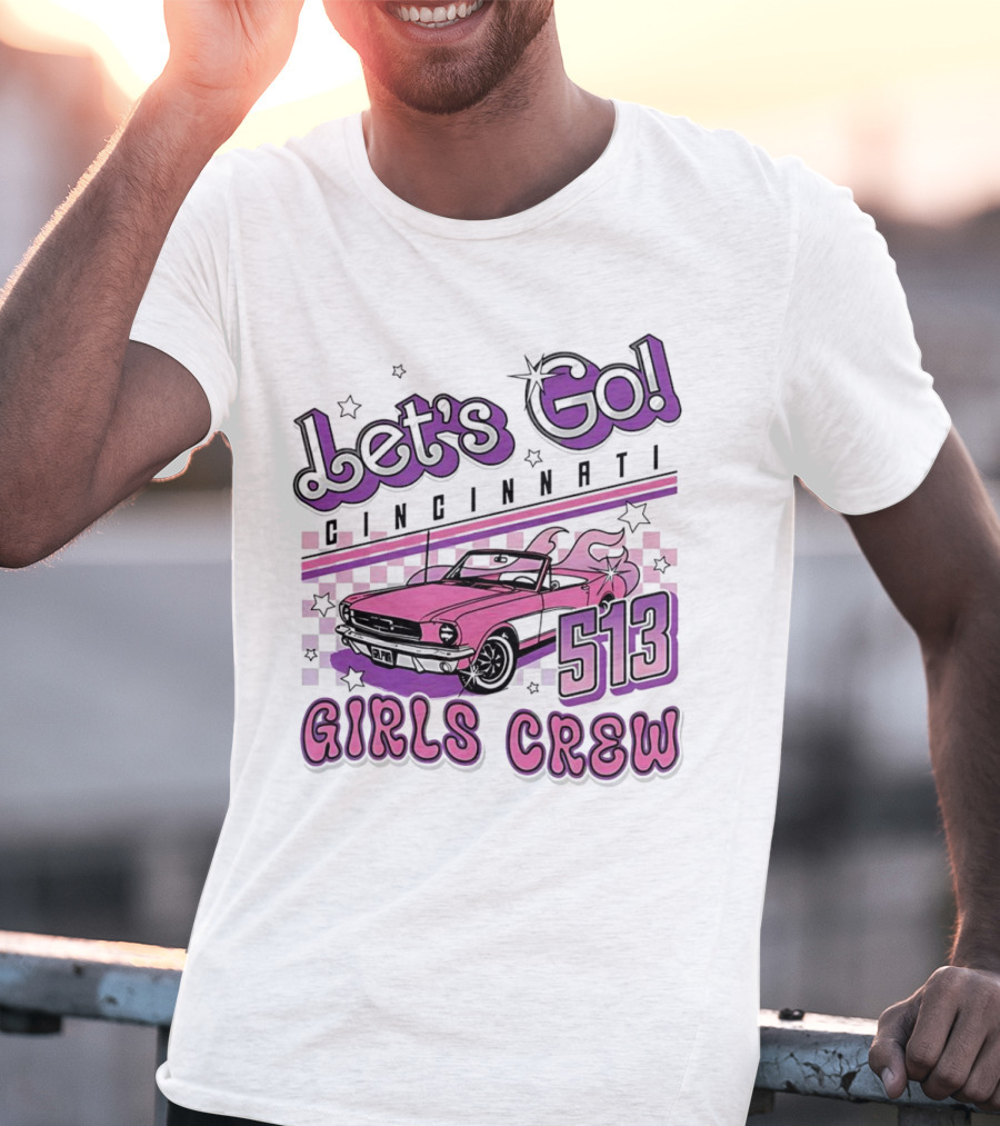 Let's Go Cincinnati Girls Crew 513 Pink Car T-Shirt