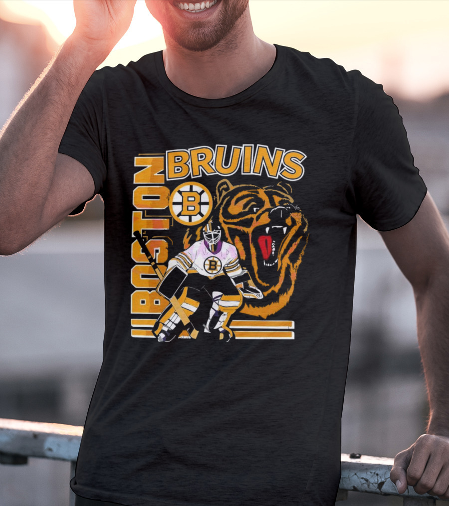 Boston Bruins Hockey Goalie With Bear And Iconic T-Shirt
