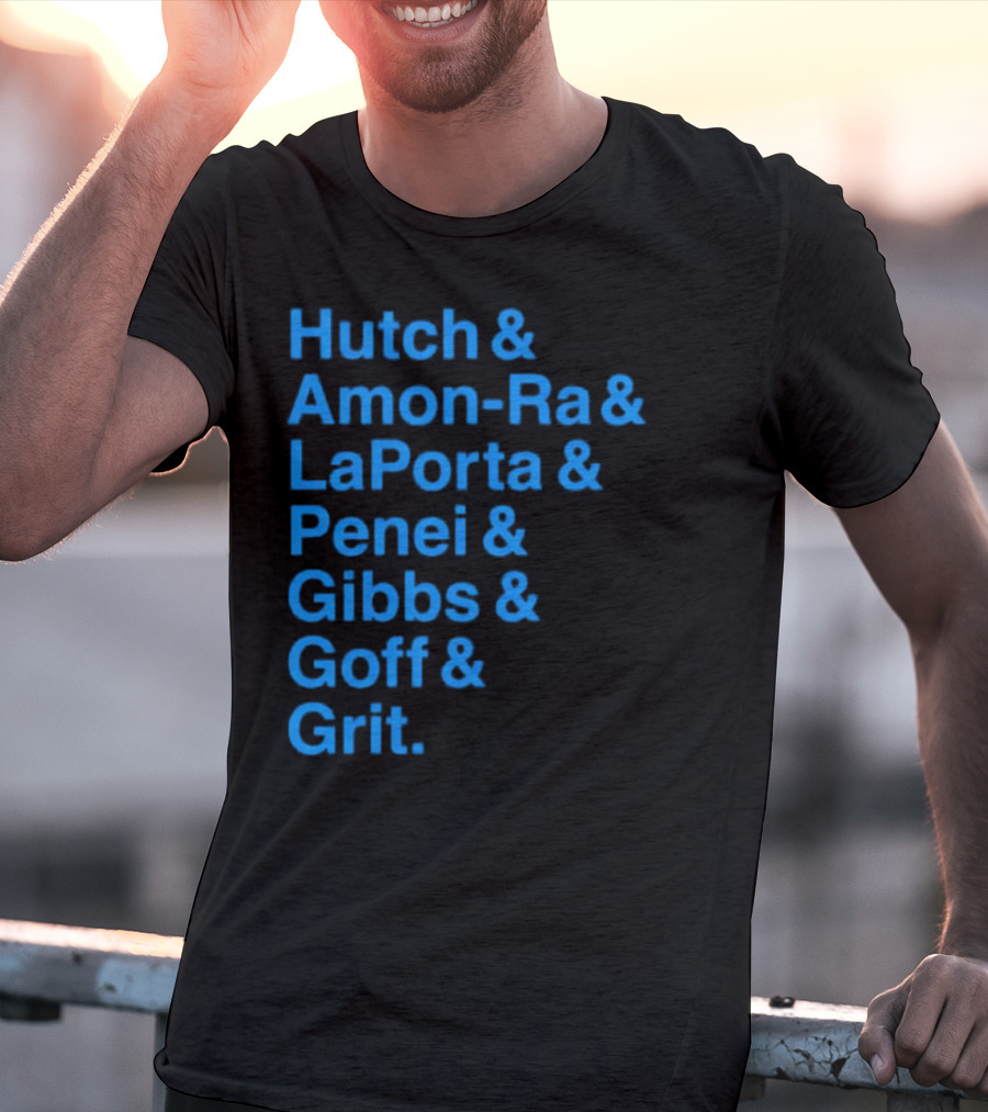 Hutch And Amon-ra And Laporta And Penei And Gibbs And Goff And Grit Detroit Lions NFL Players T-Shirt