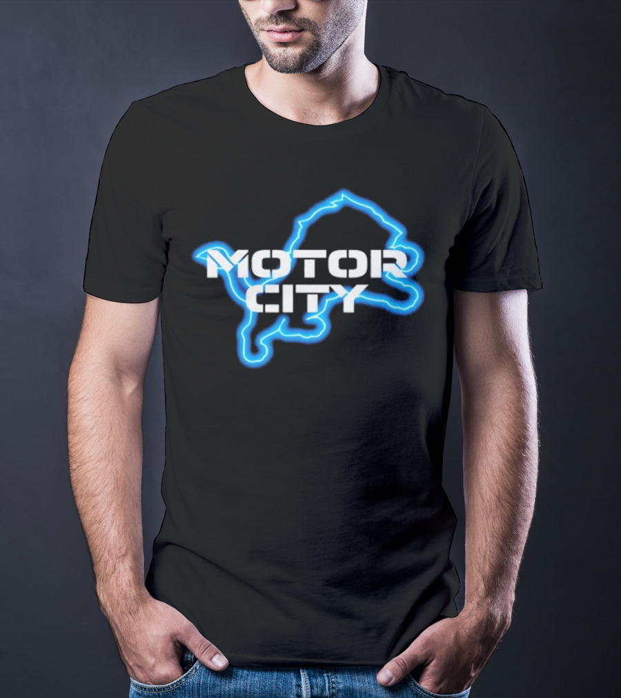 Sam Richardson Wearing Detroit Lions Motor City Blue Lion T-Shirt