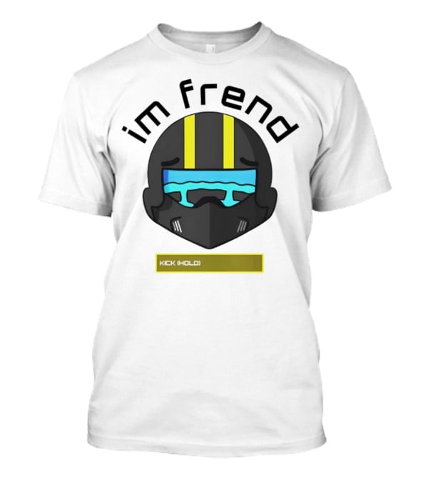 Im Frend Kick Hold Black Helmet Yellow Stripes Blue Visor T-Shirt