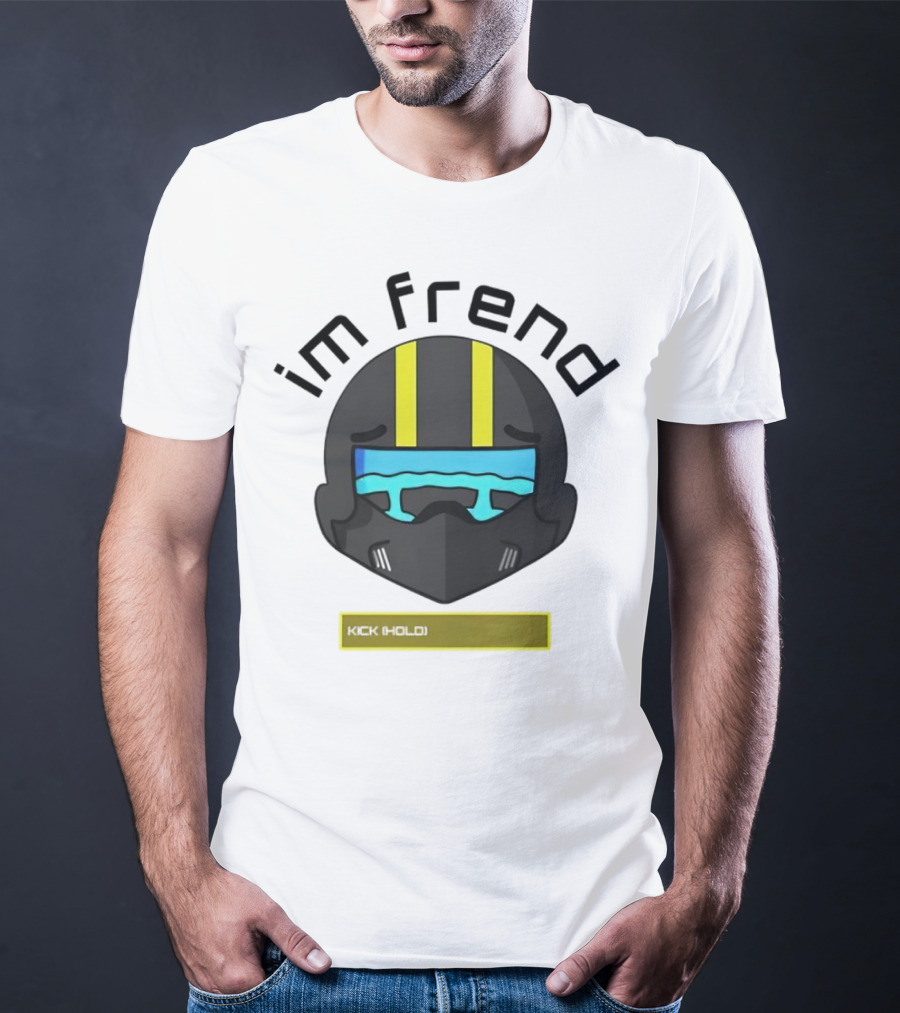 Im Frend Kick Hold Black Helmet Yellow Stripes Blue Visor T-Shirt