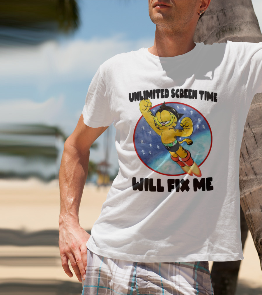 Unlimited Screen Time Will Fix Me Garfield Superhero Flight T-Shirt