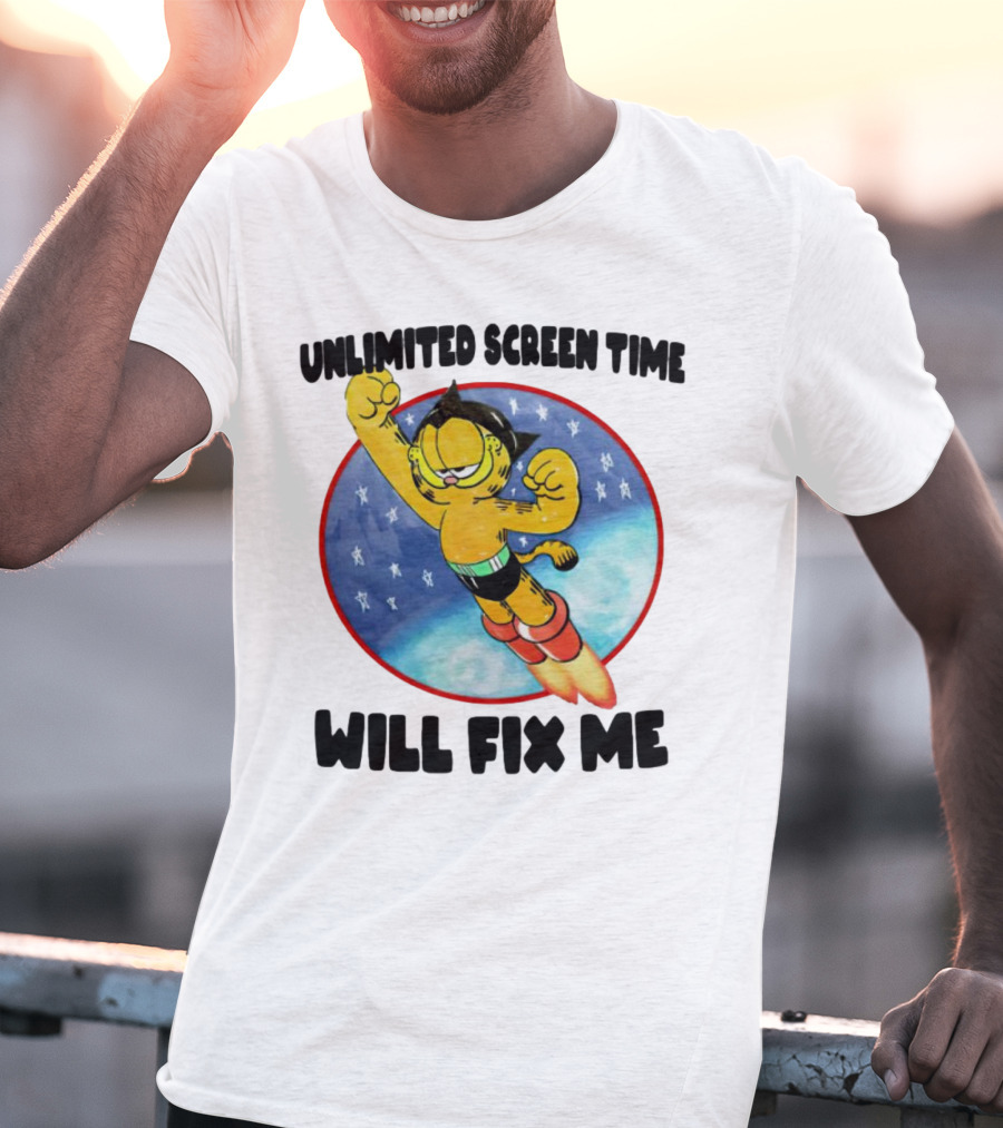 Unlimited Screen Time Will Fix Me Garfield Superhero Flight T-Shirt