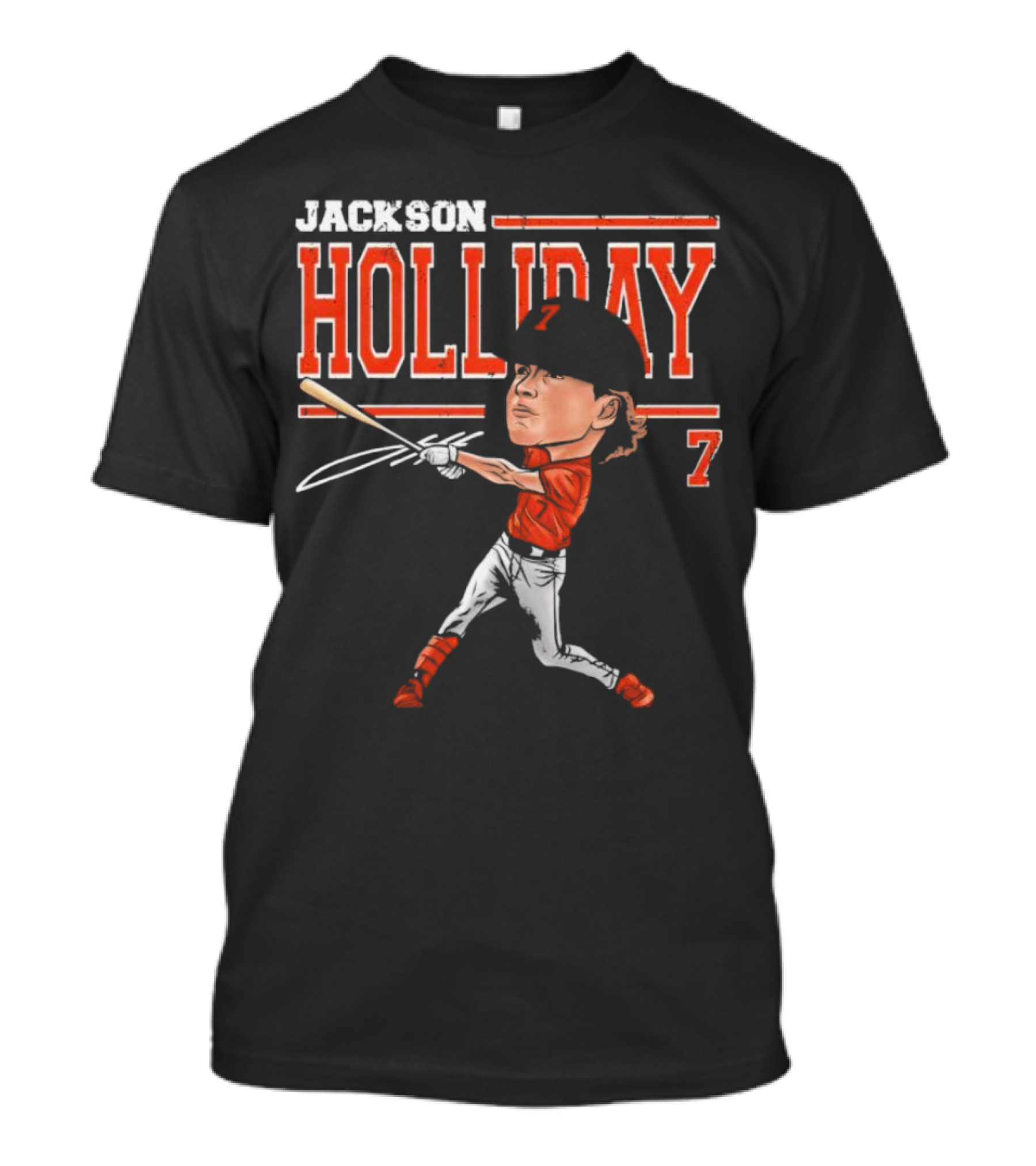 Jackson Holliday Baltimore Orioles Cartoon Batting Stance Number 7 T-Shirt