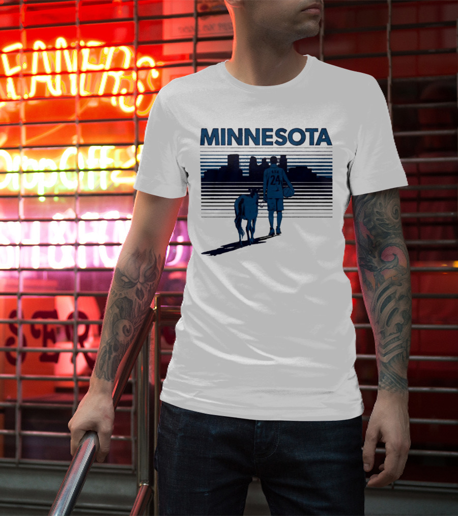 Minnesota Basketball 24 Bring Ya Ass Player And Dog With City Skyline T-Shirt