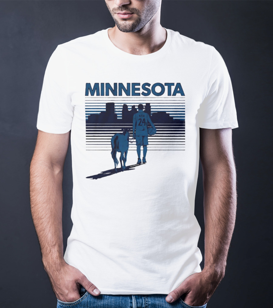 Minnesota Basketball 24 Bring Ya Ass Player And Dog With City Skyline T-Shirt