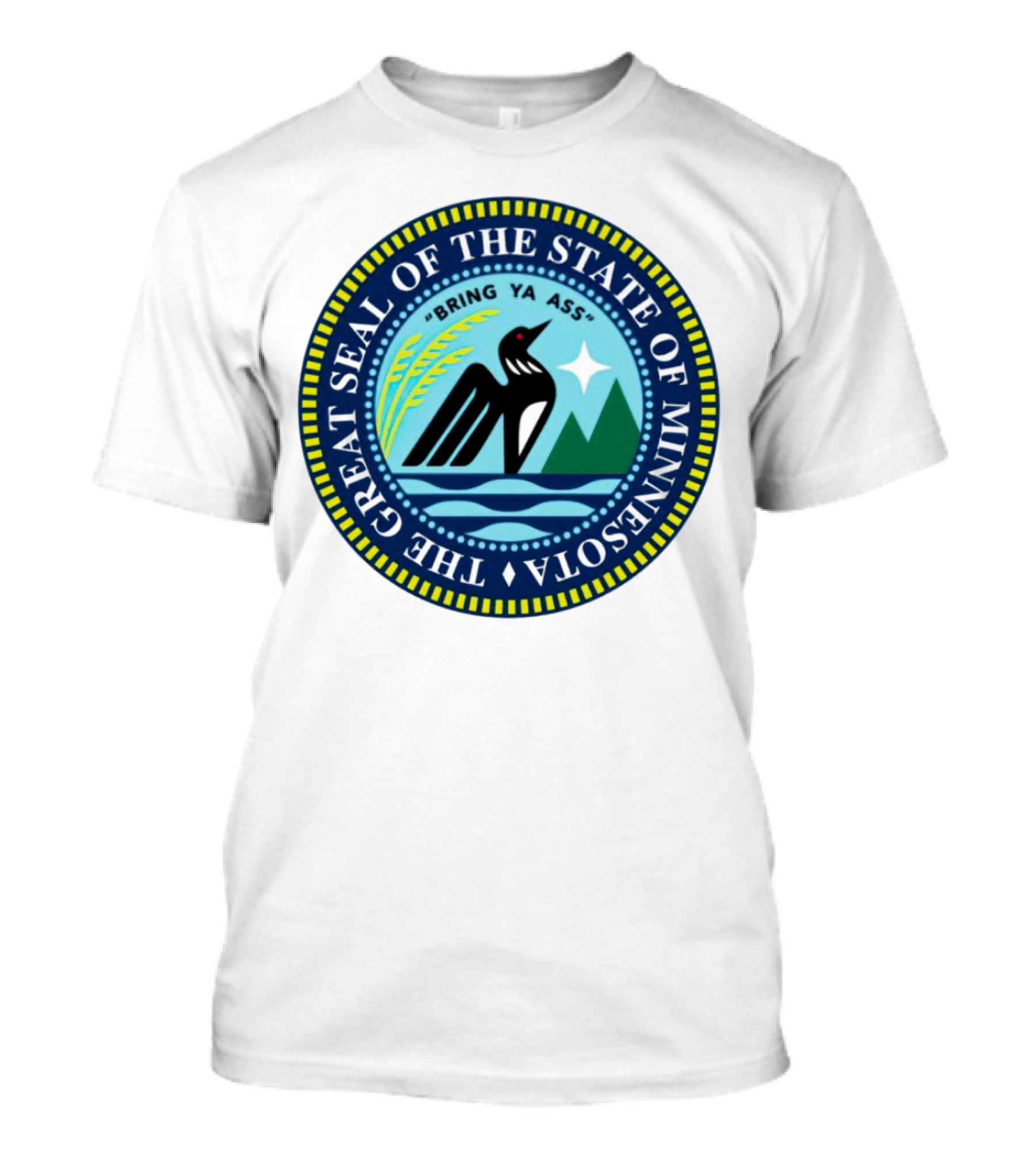 The Great Seal Of The State Of Minnesota Bring Ya Ass Black Bird Mountains Waves Star T-Shirt