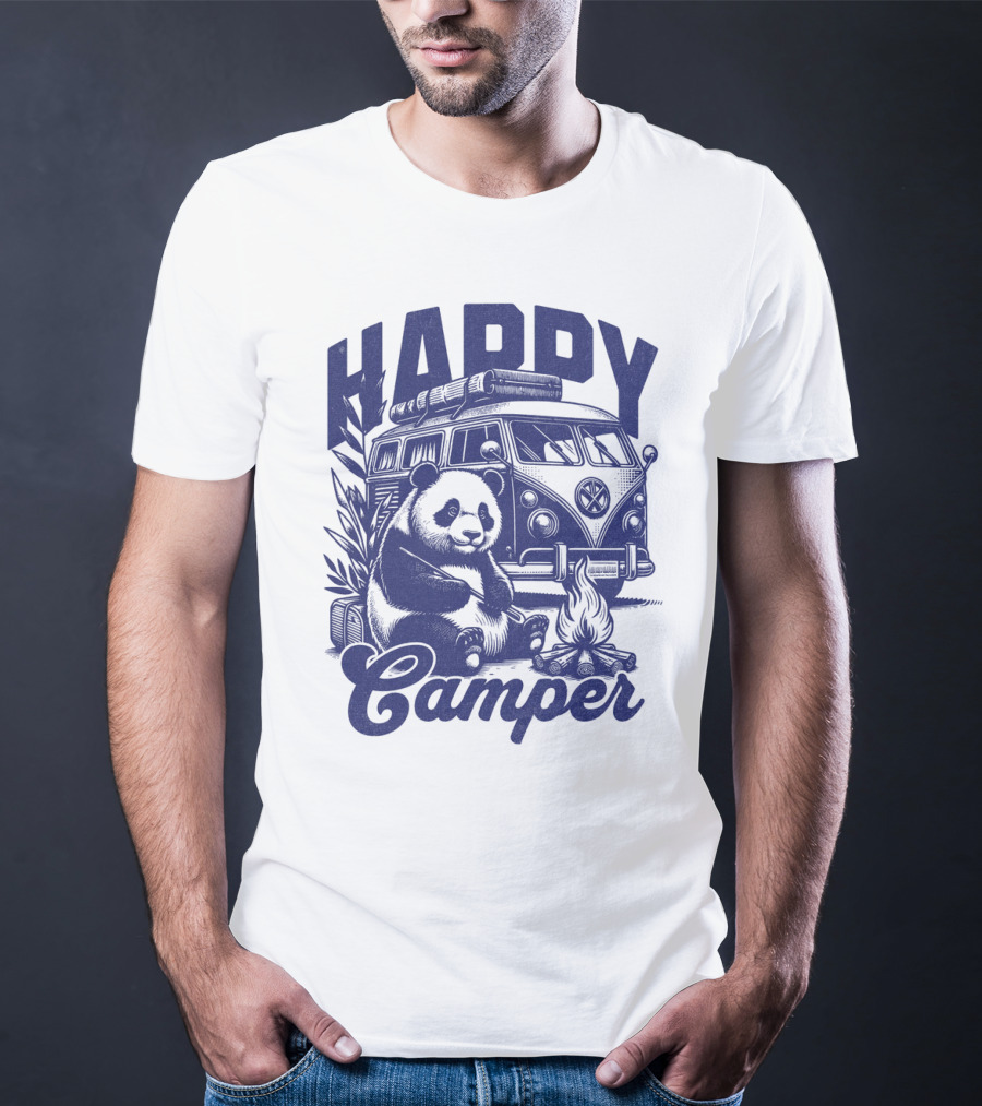 Happy Camper Panda By Van And Campfire Vintage T-Shirt