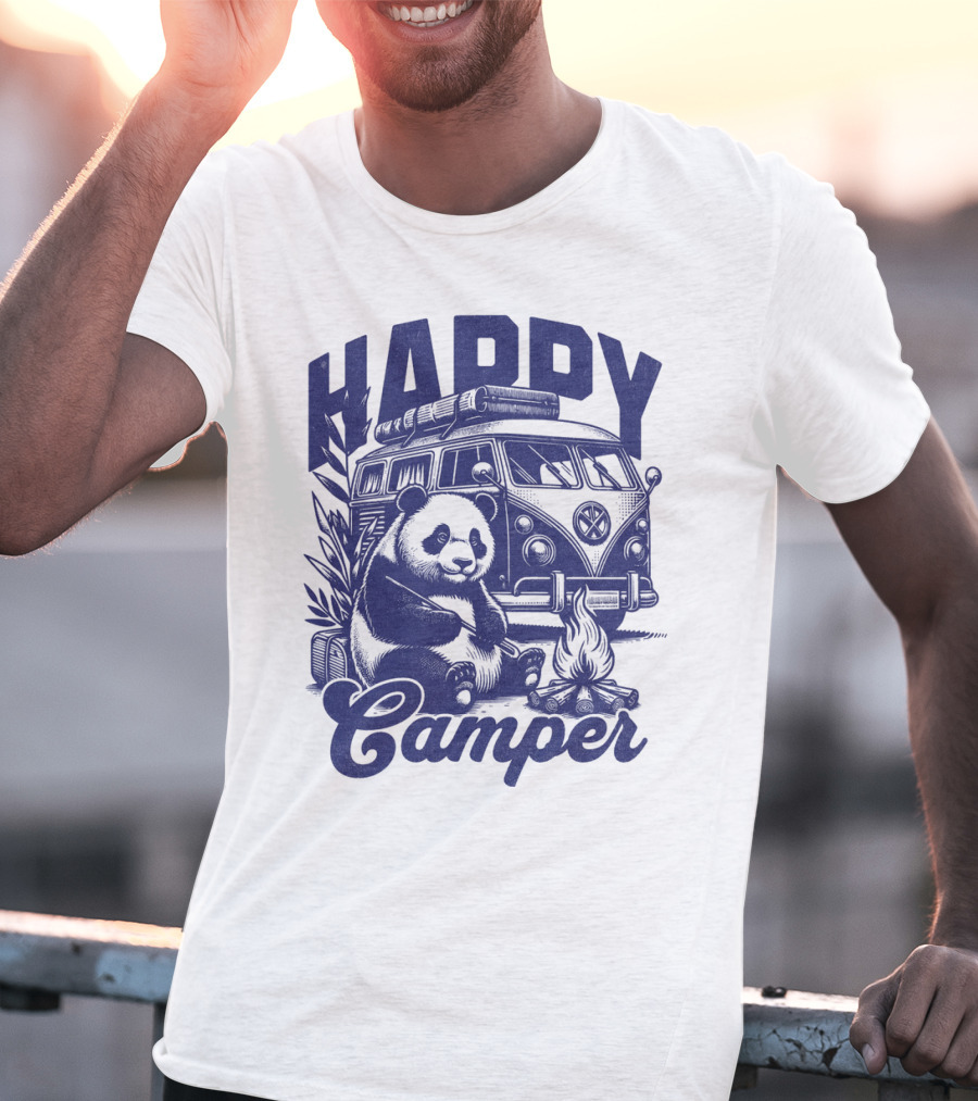 Happy Camper Panda By Van And Campfire Vintage T-Shirt
