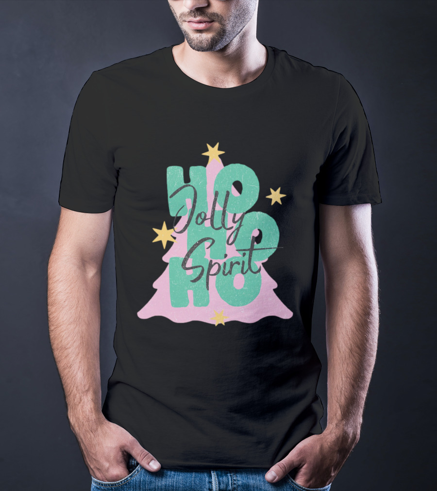 HO HO HO Jolly Spirit Christmas Tree Stars T-Shirt