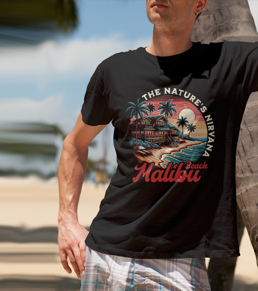 The Nature's Nirvana Malibu Beach Retro Sunset Scene T-Shirt