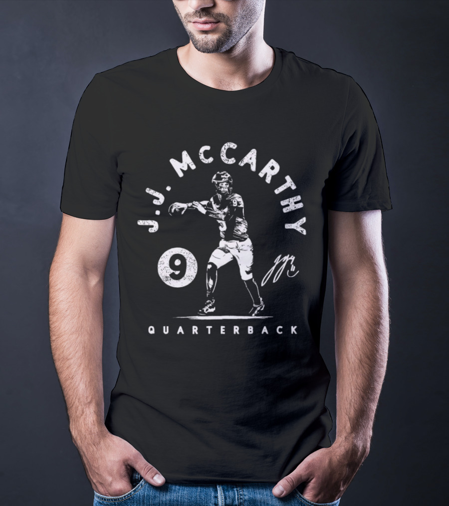 J.J. McCarthy Quarterback 9 Signature Football Player T-Shirt