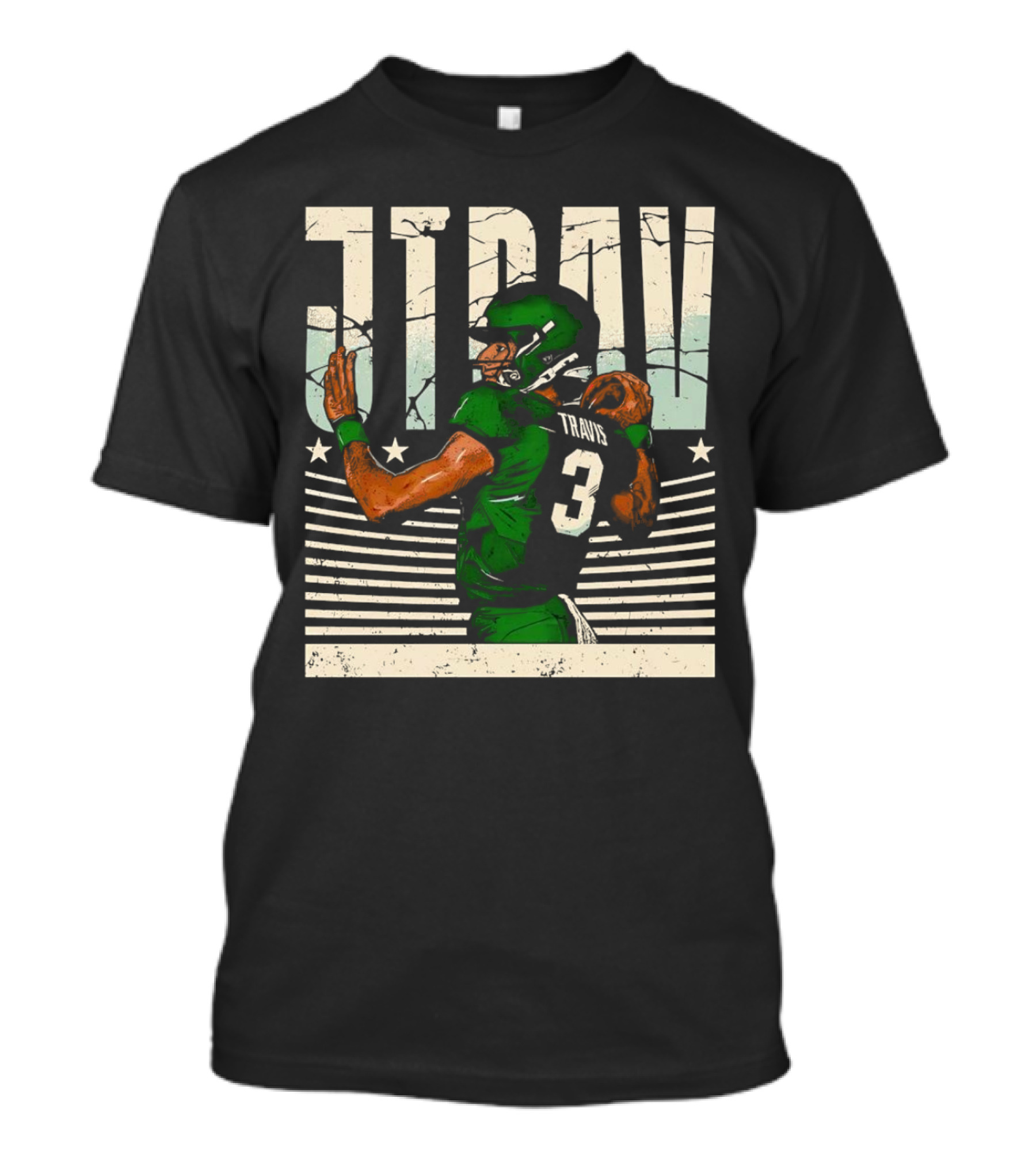 Jordan Travis New York Jets Football Cartoon Graphic Retro Style Football Jersey Number 3 T-Shirt
