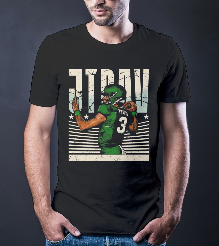 Jordan Travis New York Jets Football Cartoon Graphic Retro Style Football Jersey Number 3 T-Shirt