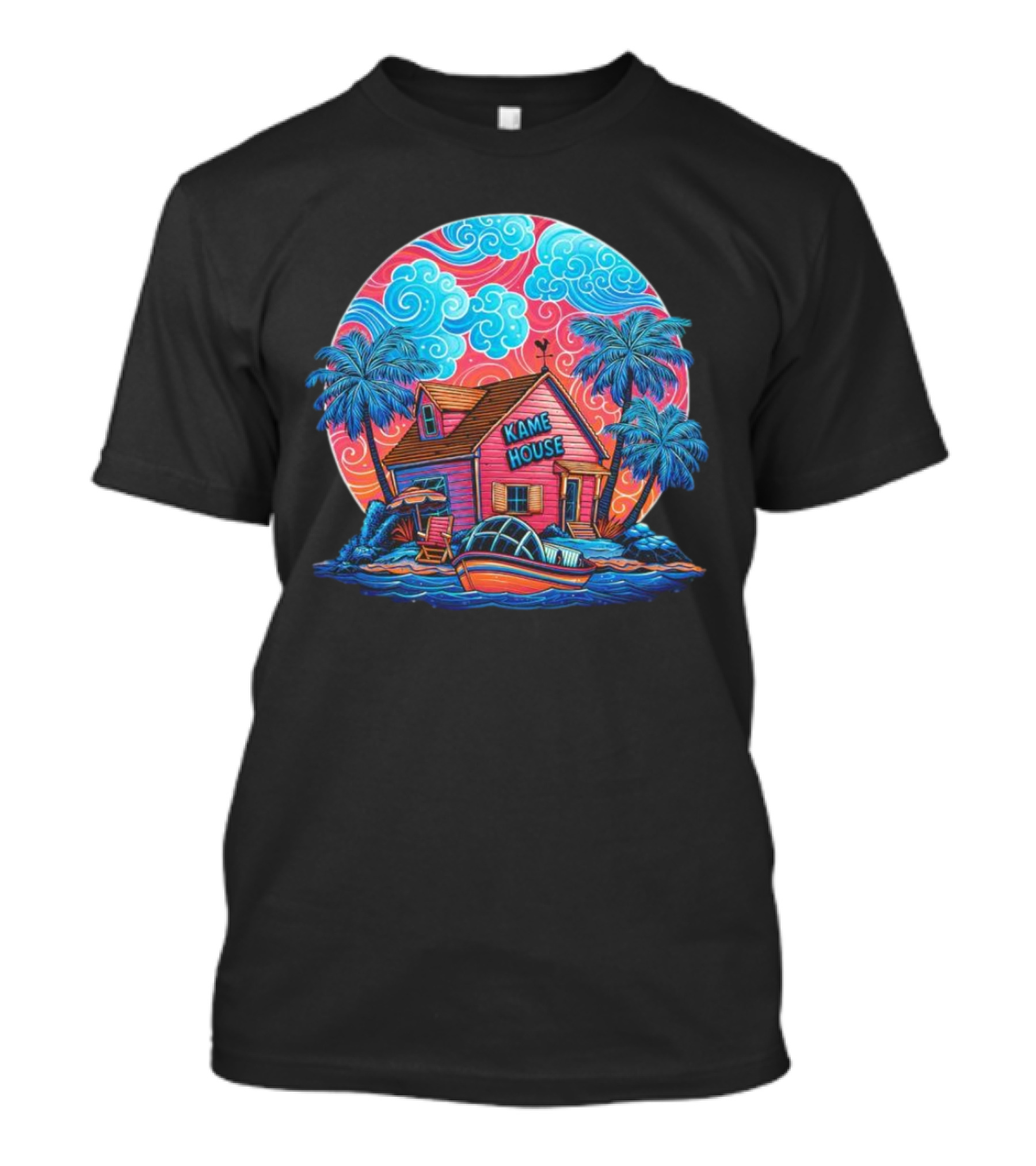 Kame House Vibrant Tropical Island Scene Dragon Ball T-Shirt