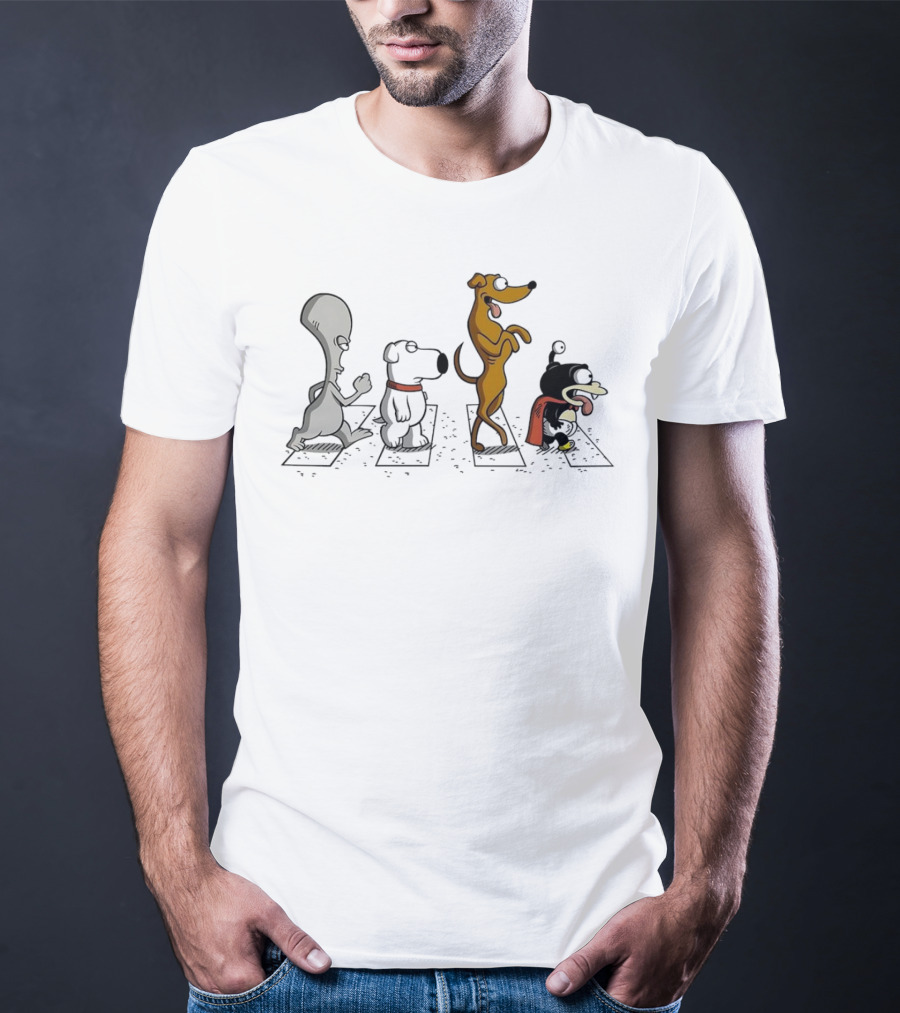 Roger Brian Santa’s Little Helper And Nibbler Walking Across Iconic Crosswalk T-Shirt