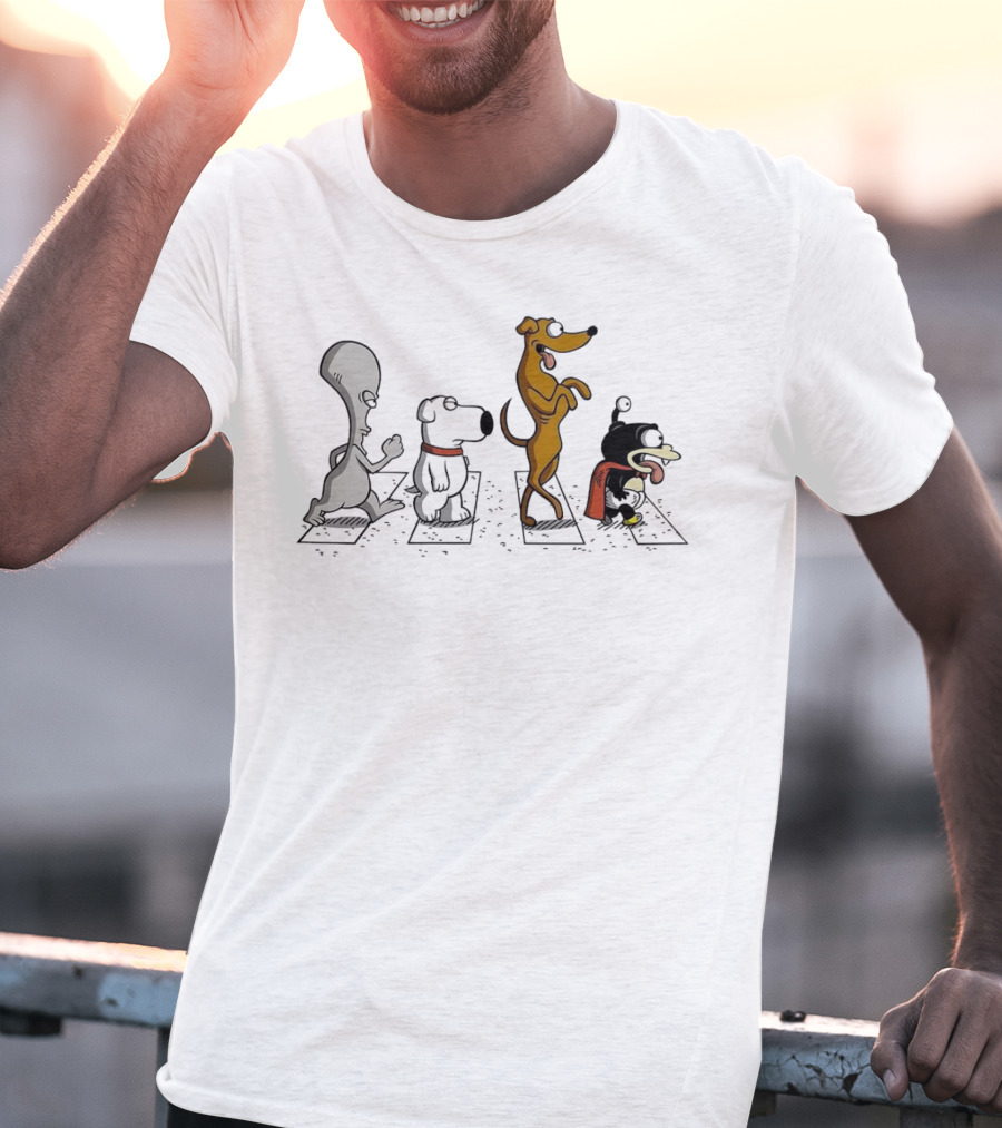 Roger Brian Santa’s Little Helper And Nibbler Walking Across Iconic Crosswalk T-Shirt