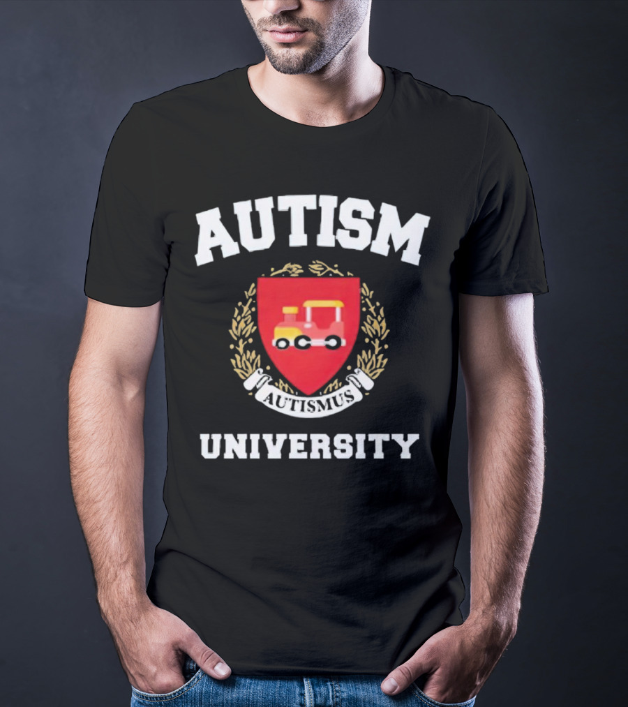 Autismus University Autism Joke Shield With Toy Car Crest T-Shirt