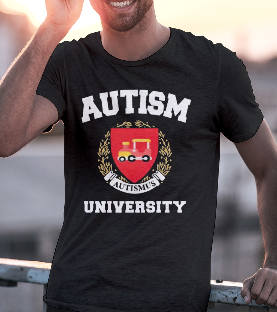 Autismus University Autism Joke Shield With Toy Car Crest T-Shirt