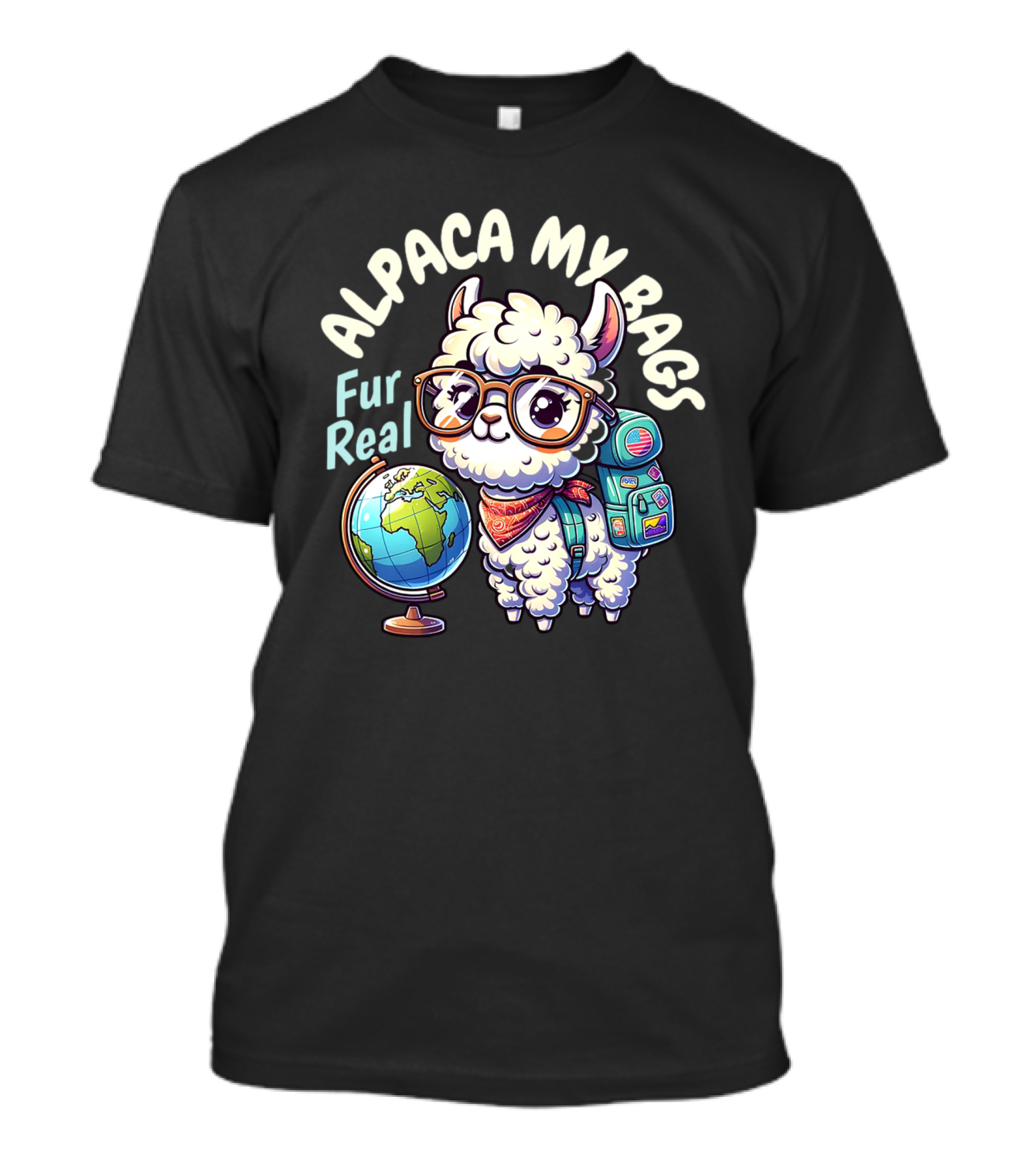 Alpaca My Bags Fur Real Cute Globe Travel Adventure T-Shirt