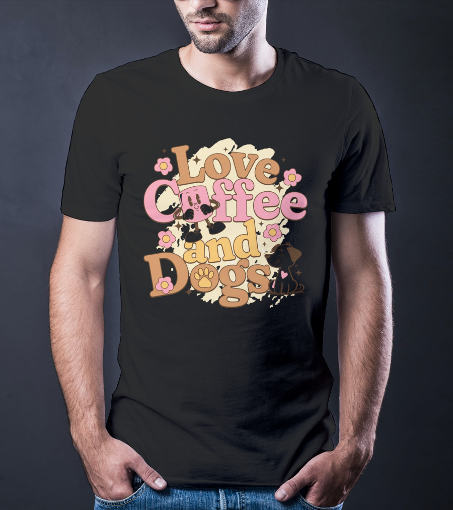 Love Coffee And Dogs Cute Floral Cartoon T-Shirt