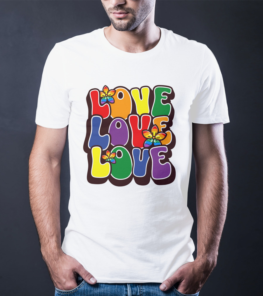 LOVE LOVE LOVE Rainbow Pride Flowers T-Shirt