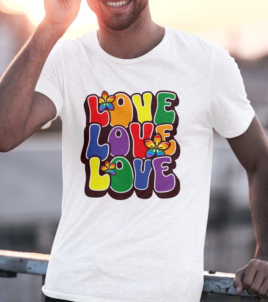 LOVE LOVE LOVE Rainbow Pride Flowers T-Shirt
