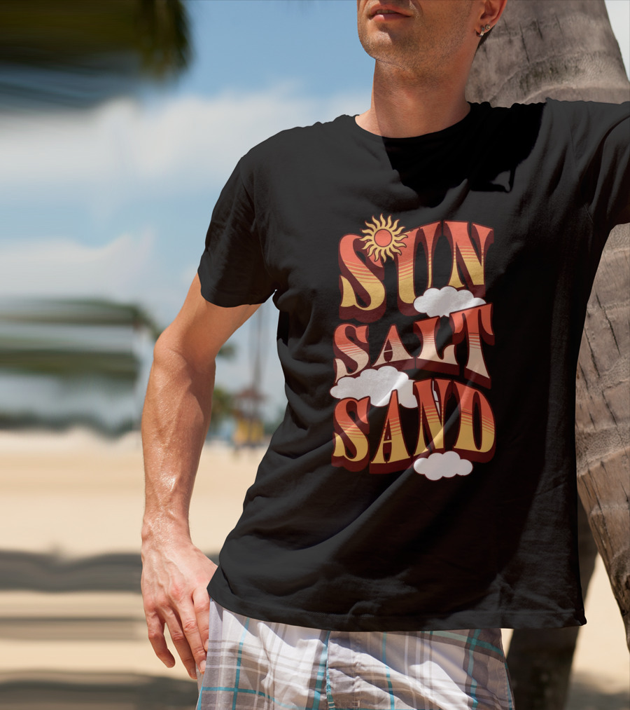 Sun Salt Sand Retro Hippie Vibes With Sun And Clouds T-Shirt