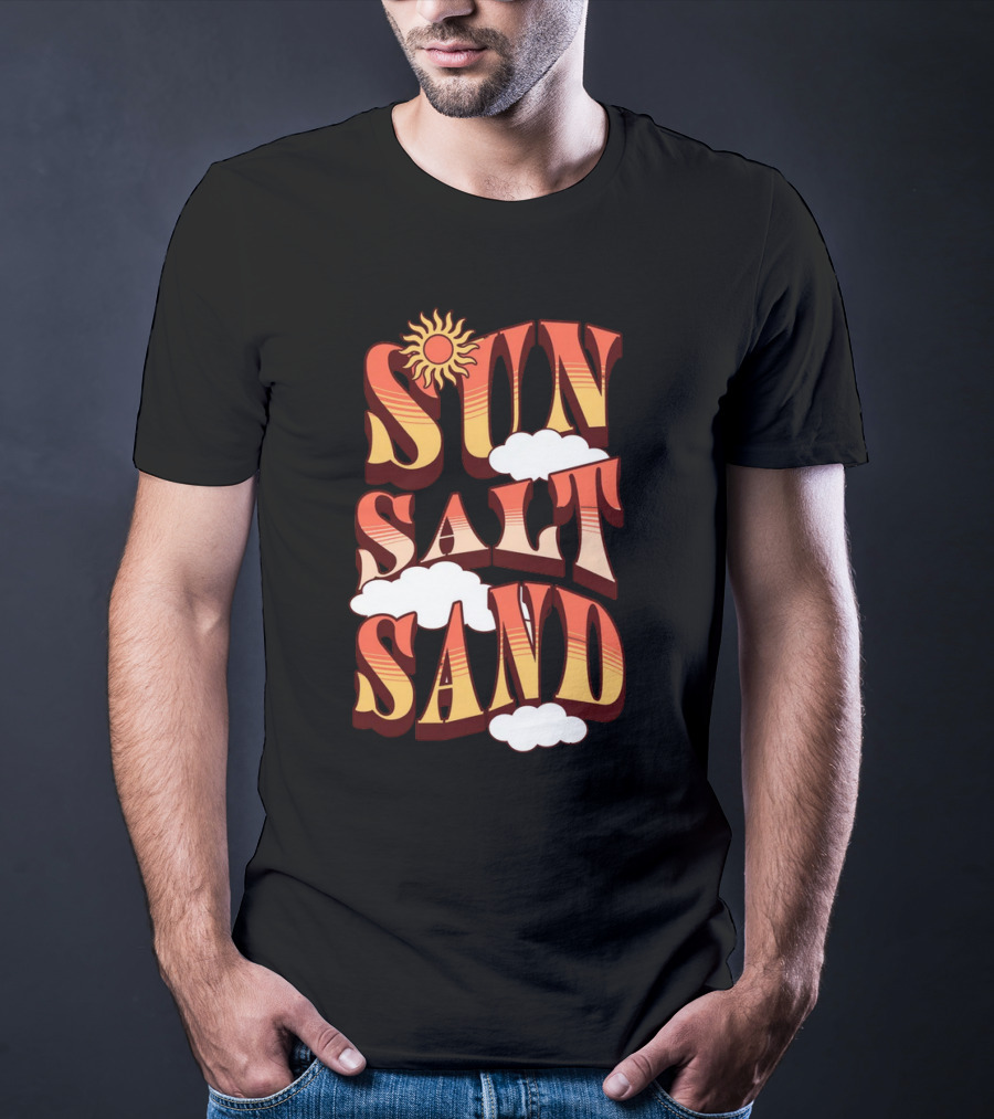 Sun Salt Sand Retro Hippie Vibes With Sun And Clouds T-Shirt