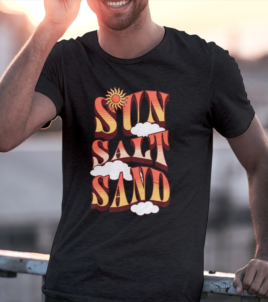 Sun Salt Sand Retro Hippie Vibes With Sun And Clouds T-Shirt