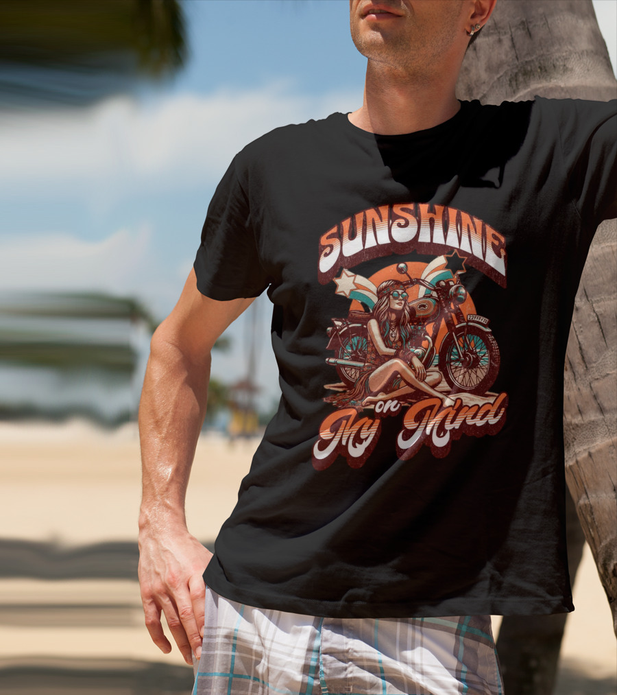 Sunshine On My Mind Hippie Motorcycle Sunset Retro Summer T-Shirt