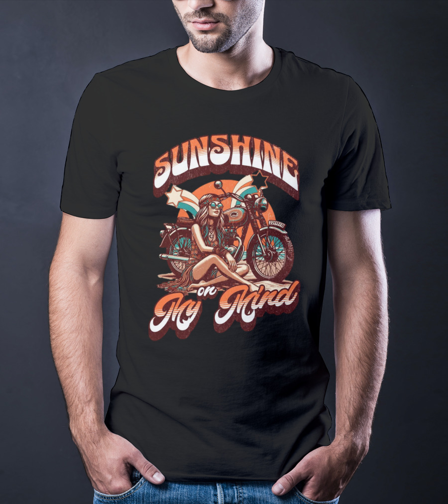 Sunshine On My Mind Hippie Motorcycle Sunset Retro Summer T-Shirt