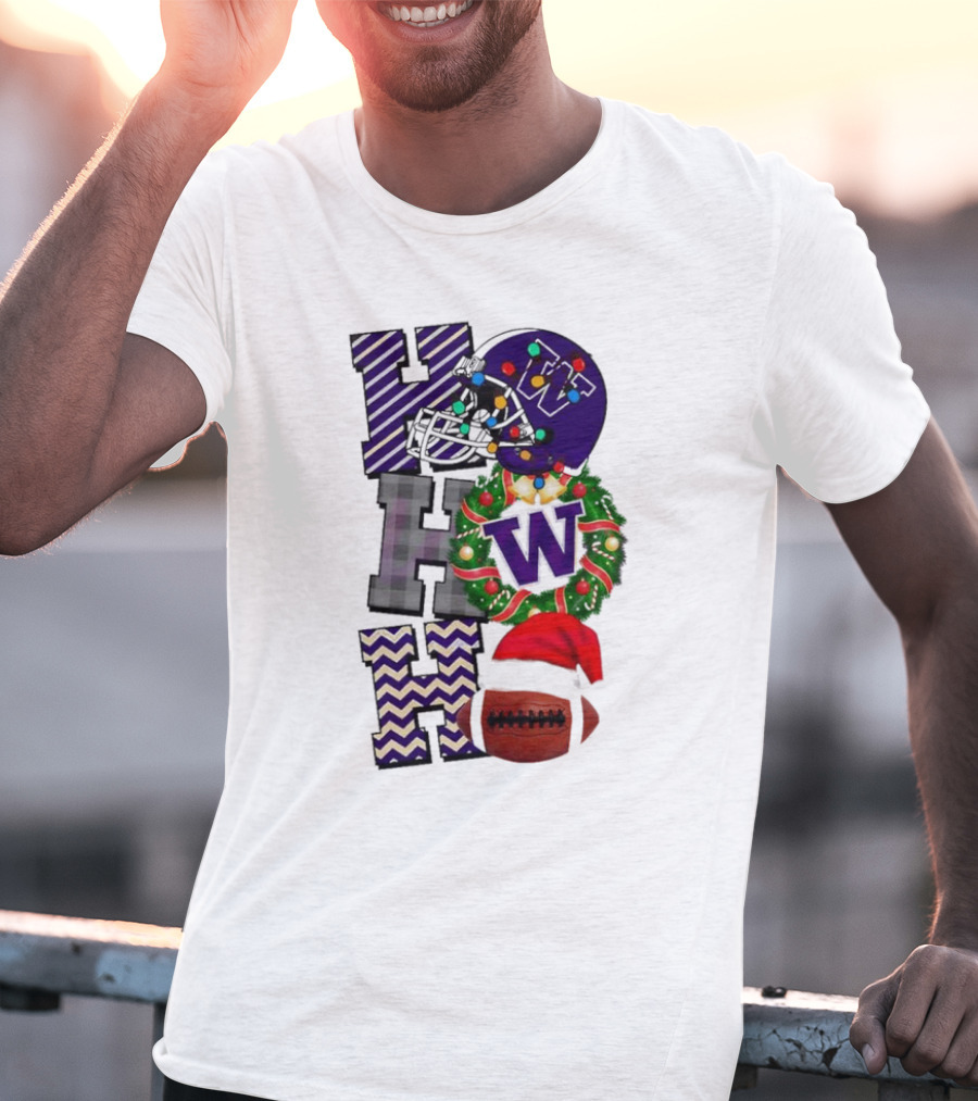 Washington Huskies Football Christmas Ho Ho Ho Helmet Wreath Ball T-Shirt