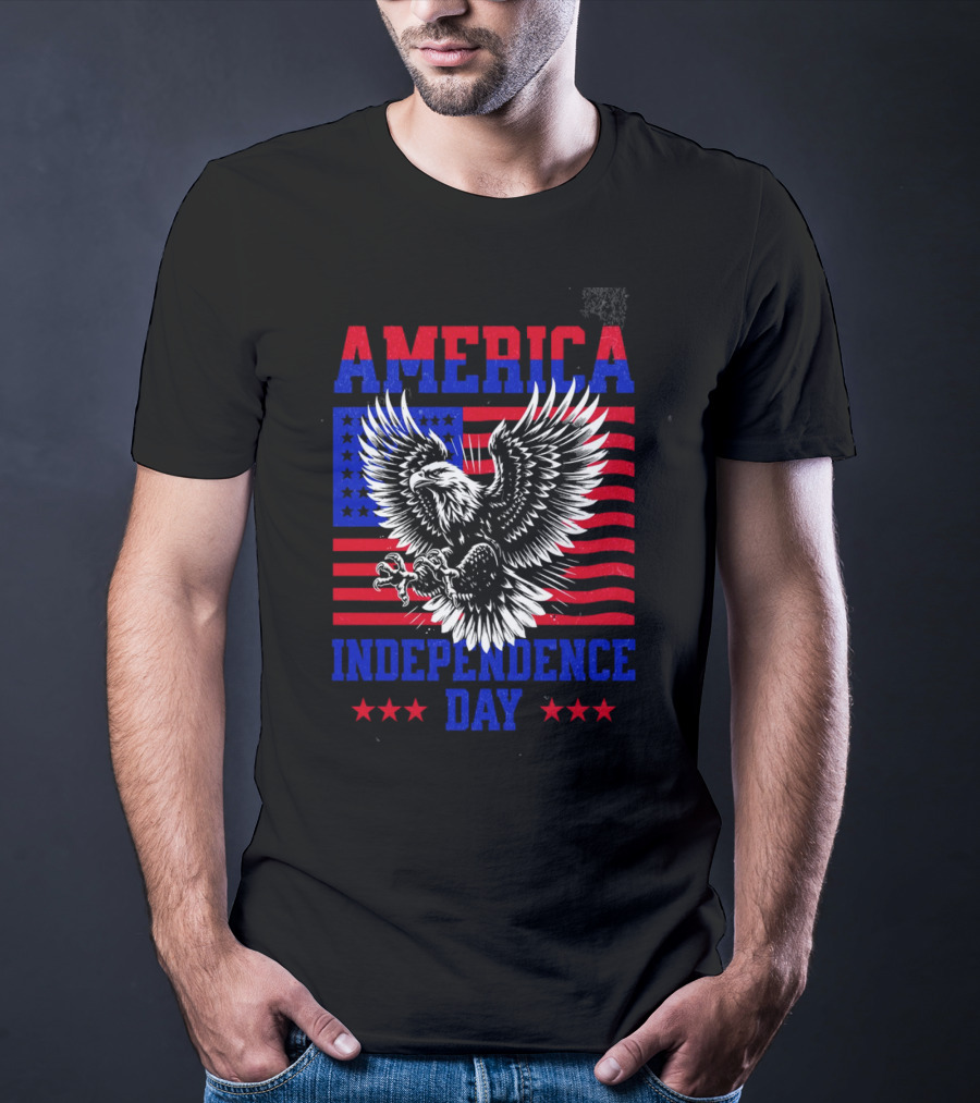 America Independence Day Eagle Flag Stars T-Shirt