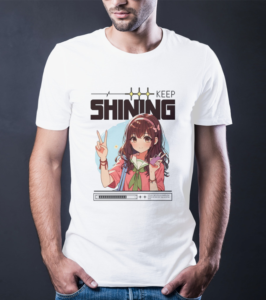 Keep Shining Cute Anime Girl Peace Sign T-Shirt