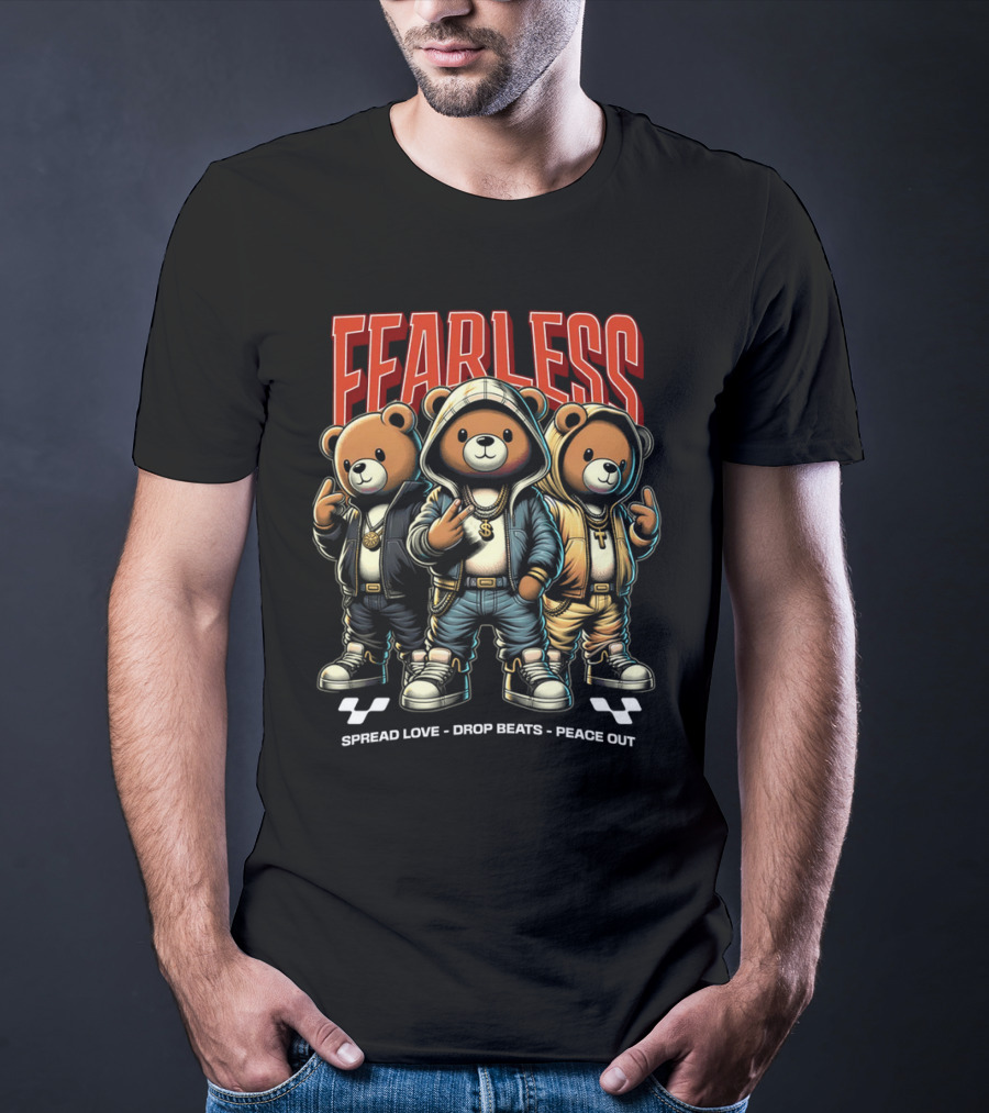 FEARLESS Spread Love Drop Beats Peace Out Teddy Trio T-Shirt