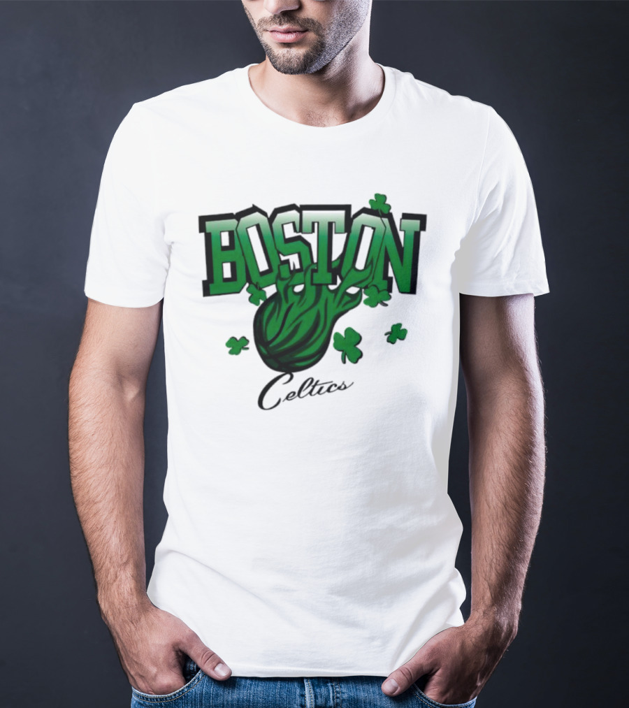 Boston Celtics Shamrock Flames Basketball Vintage T-Shirt