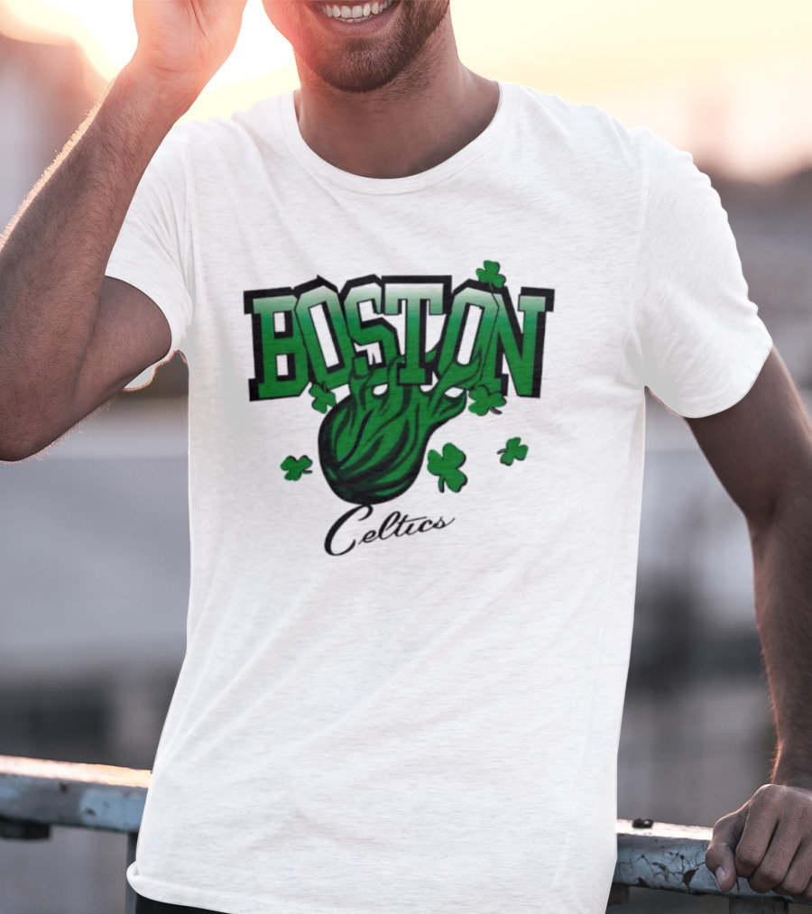 Boston Celtics Shamrock Flames Basketball Vintage T-Shirt
